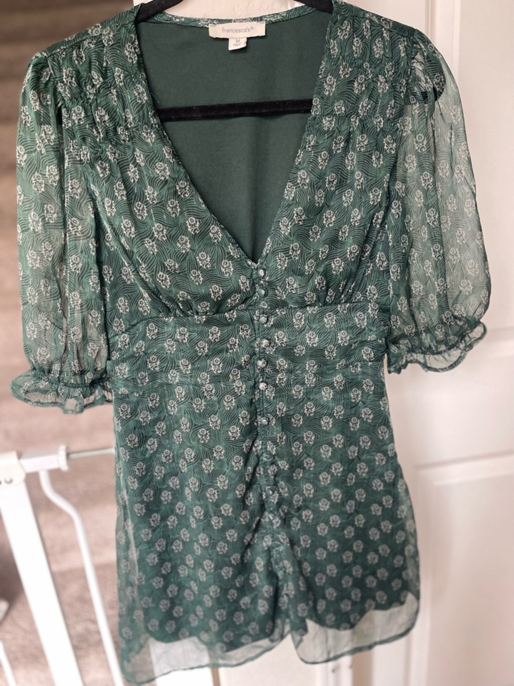 Francesca's Dark Green Floral Lined Top